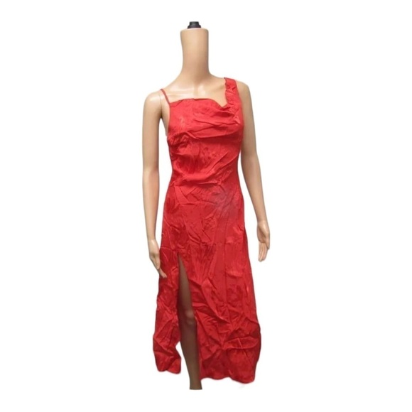 NWT FOR LOVE AND LEMONS Ilana Red Asymmetric High Slit Midi Dress Small - Picture 13 of 16